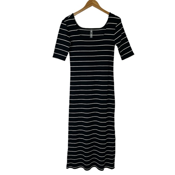 Lou & Grey Stripped Ribbed Square Neck Maxi Dress Black/ White Stripes Medium - Picture 5 of 8